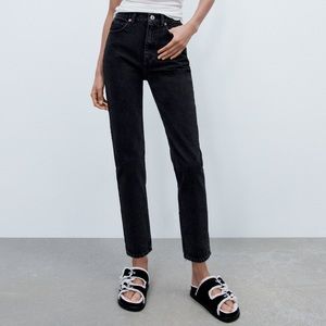 Zara Black Mom Fit High Waisted Straight Leg Jeans